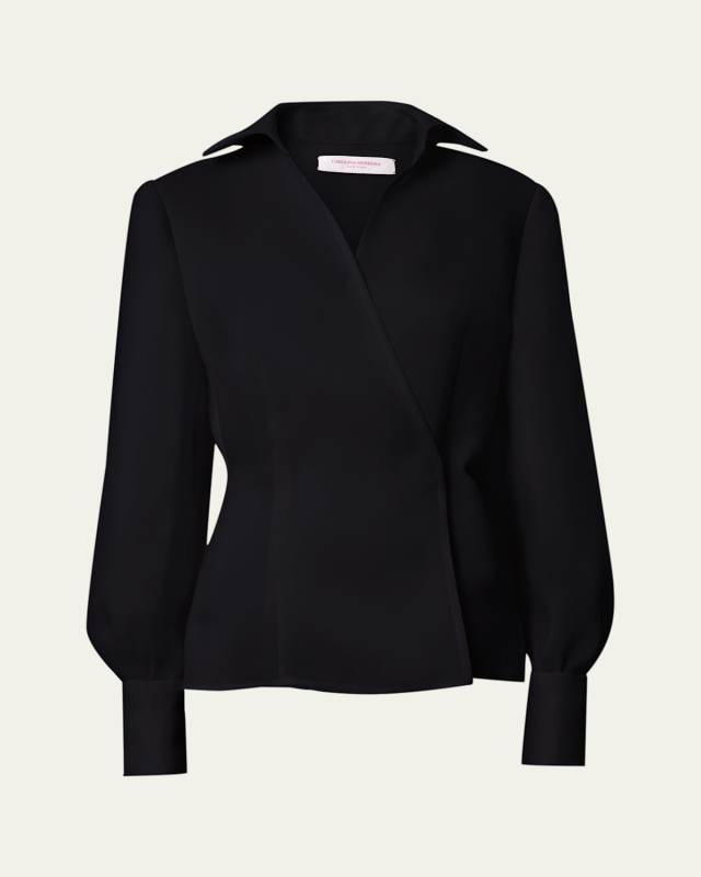 Long-Sleeve Silk Wrap Blouse